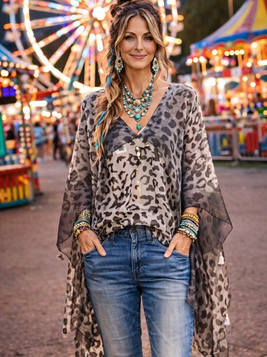 Accessories - Sheer Leopard Print Kimono Duster in Gray and Black